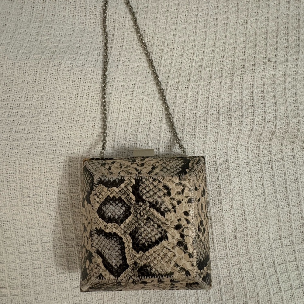Sondra Roberts Faux Snakeskin Clutch with Chain